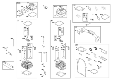 Cylinder Head Group Diagram and Parts List for 386447-0448-F1 200000 - 399999 Briggs and Stratton Engine
